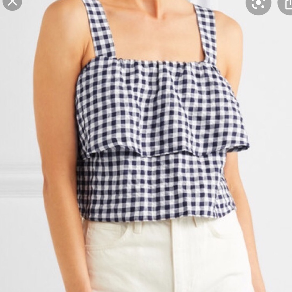 Madewell Navy Gingham Cropped Layered Tank Top - M